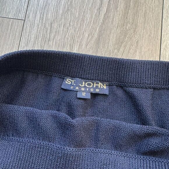 St John Basics Santana Knit Skirt Pencil Straight Navy Wool Blend Elastic Waist - Picture 4 of 7